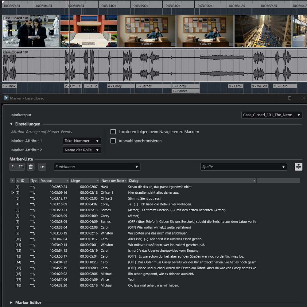 CSV-Takeliste in Nuendo